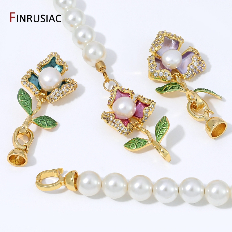 Flower Supplies - 18K Gold Plated Brass Zircon Enamel